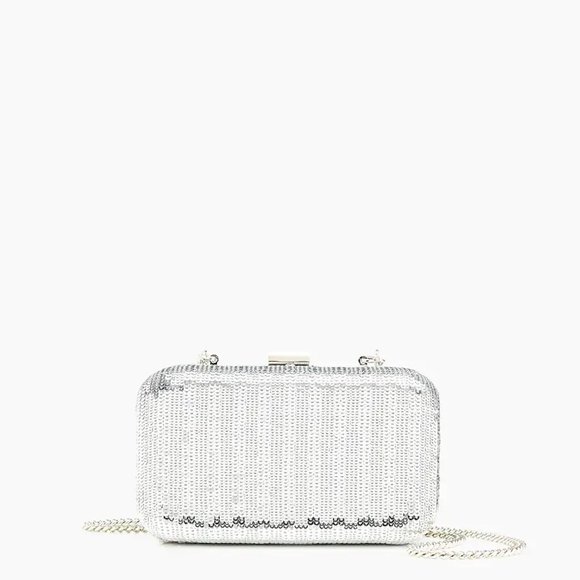 J. Crew Handbags - J Crew Minaudière bag in silver sequins NWT